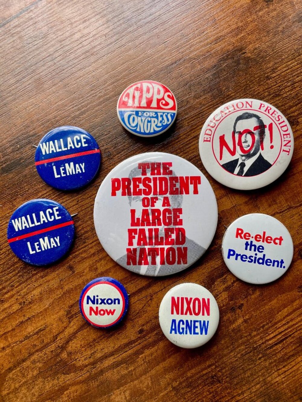 Vintage Political Buttons Lot Nixon Wallace Protest Pins 8pc
